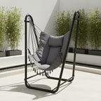 U-Shaped Hammock Chair Stand Double Tube Steel 350 lbs Capacity Rust-Resistant Powder Coat Indoor Outdoor Hanging Lounge Chair with Side Pocket Free Grey Swing