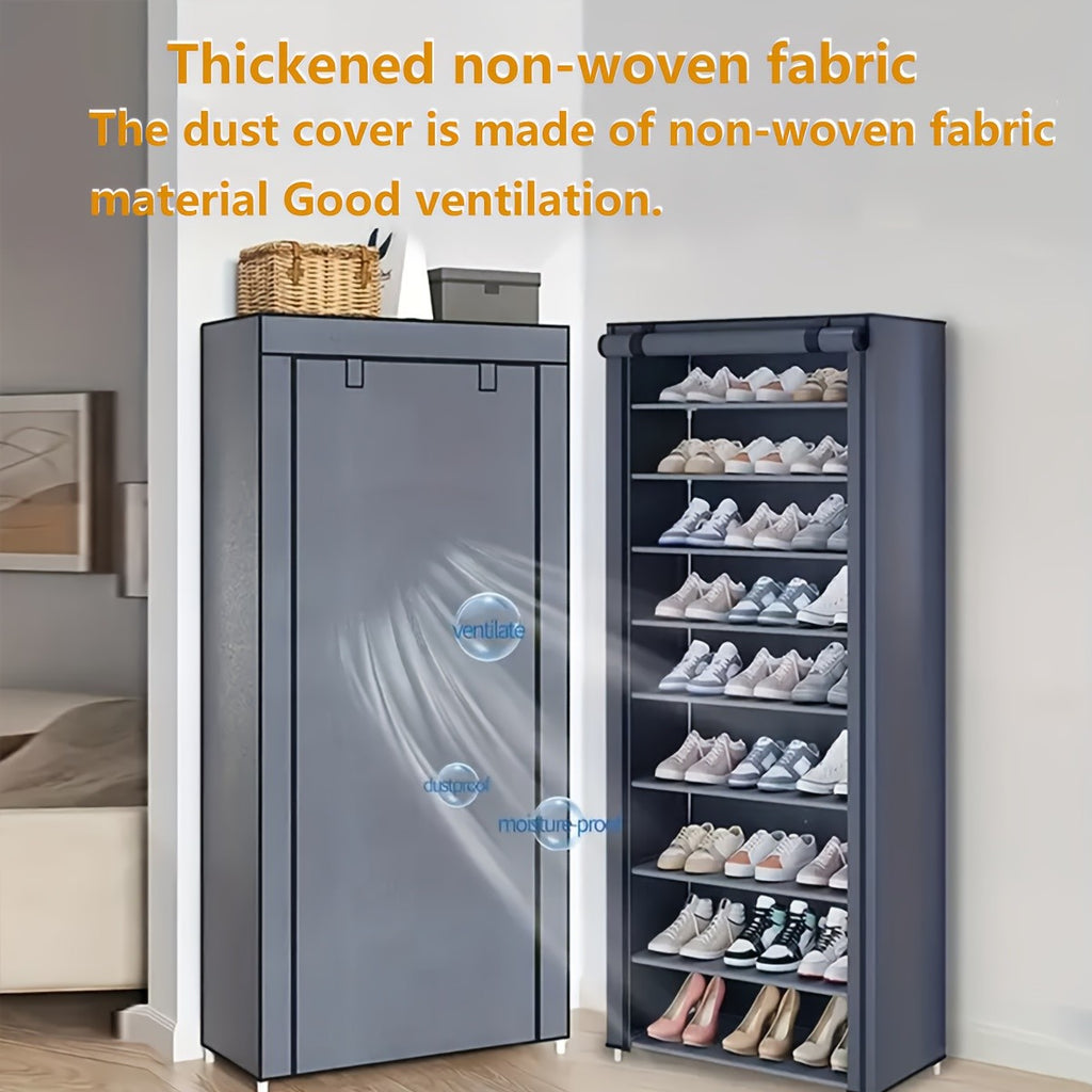 Shoe Organizer Cabinet with Cover – 6/8/10 Tier Nonwoven Fabric Shoe Storage Shelf for 27-35 Pairs, Portable Shoe Rack for Entryway, Closet, Bedroom (Dark Gray)