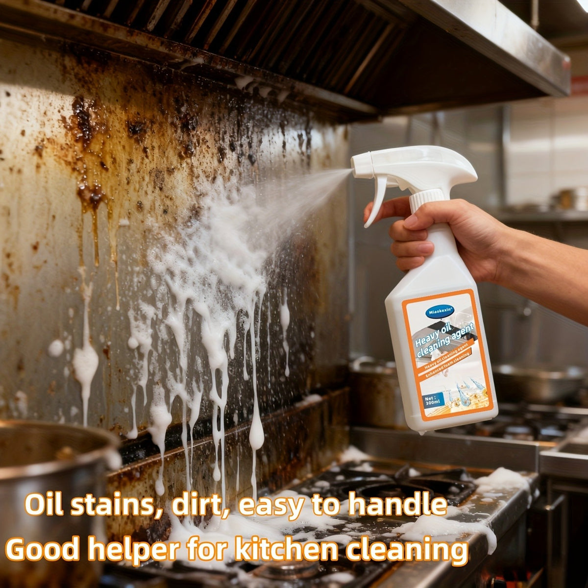 Heavy-Duty Kitchen Degreaser Foam Cleaner 10.14oz - Lemon Scent Grease & Oil Remover for Stoves, Ovens & Grills, Citric Acid & Coconut Oil Formula, Deep Foam Cleaning Action