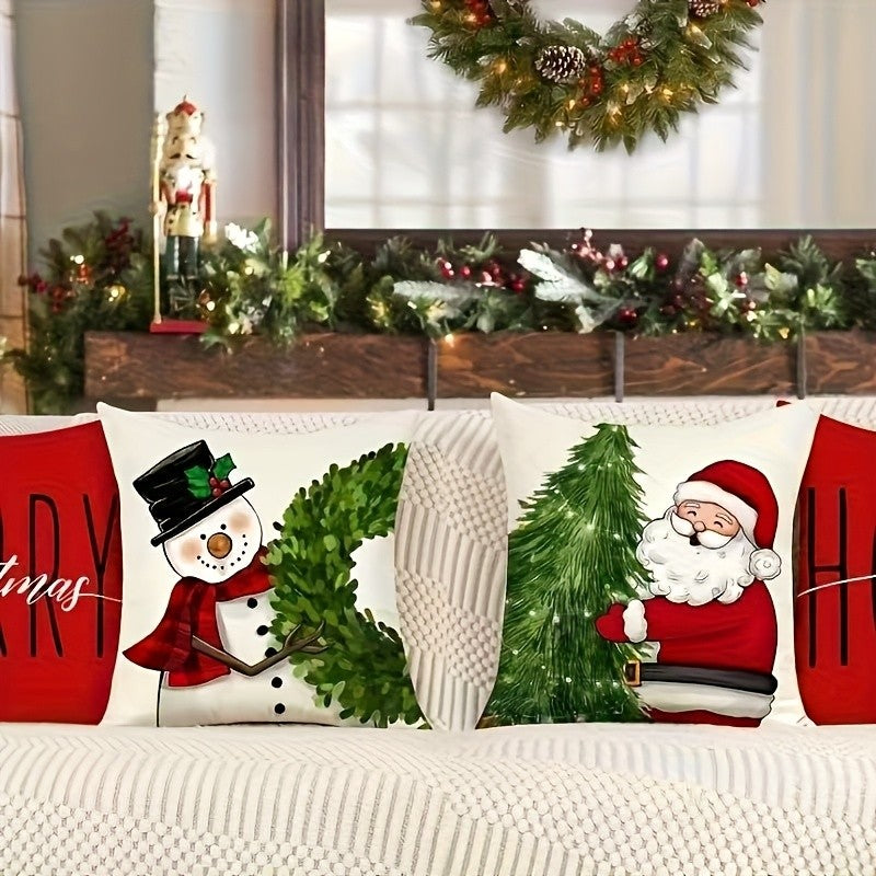 Seasonal Throw Pillow Covers 18x18 Inch – Autumn Winter Holiday Cushion Covers with Pumpkin, Snowman, Christmas Tree, Truck & Buffalo Plaid | Farmhouse Thanksgiving Christmas Decor for Couch, Bed & Living Room