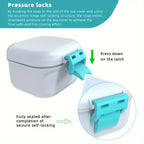 Denture Bath Case with Drainage Basket - Leak Proof Portable Travel Denture Soaking Cup Storage Container Silicone Ring Safety Buckle