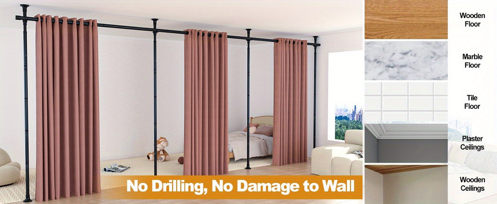 Adjustable Tension Room Divider Curtain Rod – No Drilling, 28–171" Wide, 4–10 ft Floor-to-Ceiling, Heavy Duty, Black & White (Curtains Not Included)