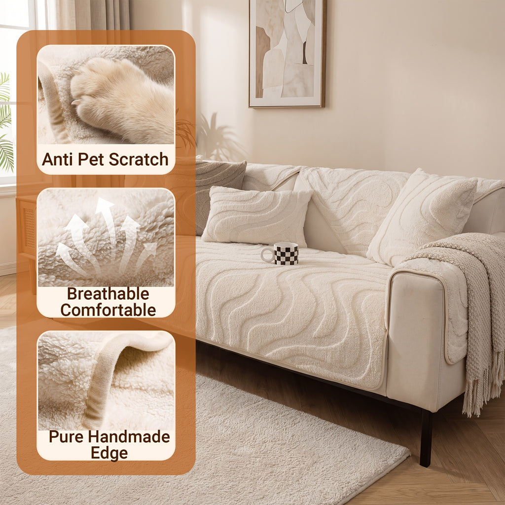 Velvet Sofa Cover Non-Slip Washable Plush Couch Slipcover Pet Friendly Thick Padded Furniture Protector 1 2 3 4 5 Seat Living Room Bedroom