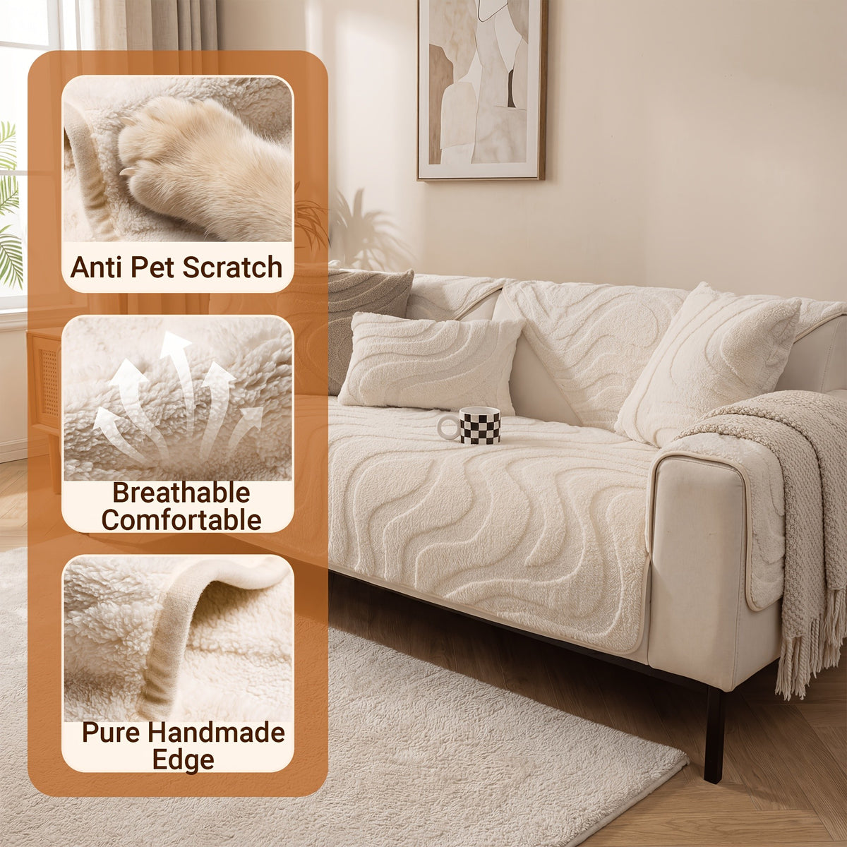 Velvet Sofa Cover Non-Slip Washable Plush Couch Slipcover Pet Friendly Thick Padded Furniture Protector 1 2 3 4 5 Seat Living Room Bedroom