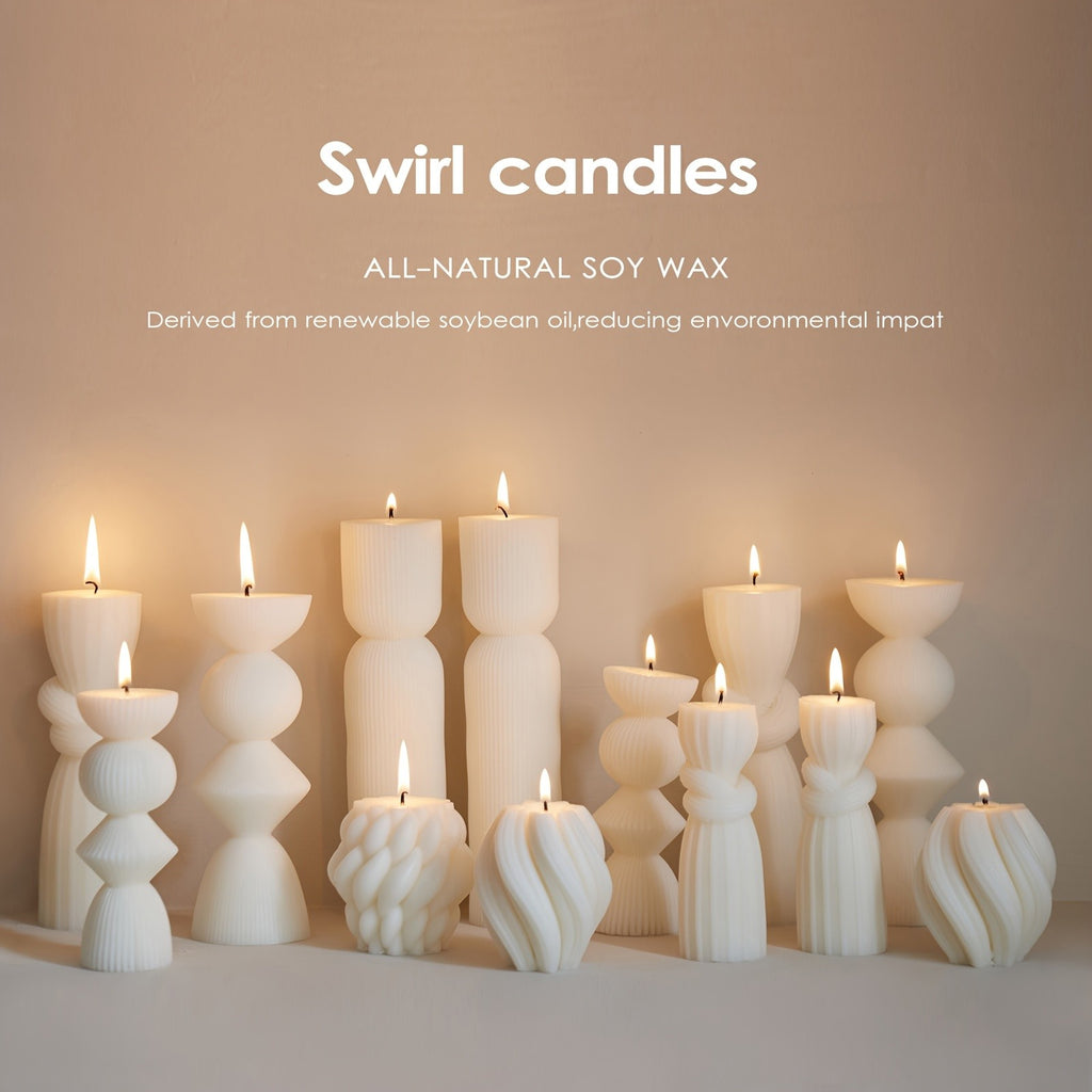 7-Pack Large Ribbed Soy Wax Pillar Candles – Handmade Home Decor Candles for Housewarming Gift, Shelf Decor, Wedding & Dining Table Centerpiece, White, Blue, Black, Orange