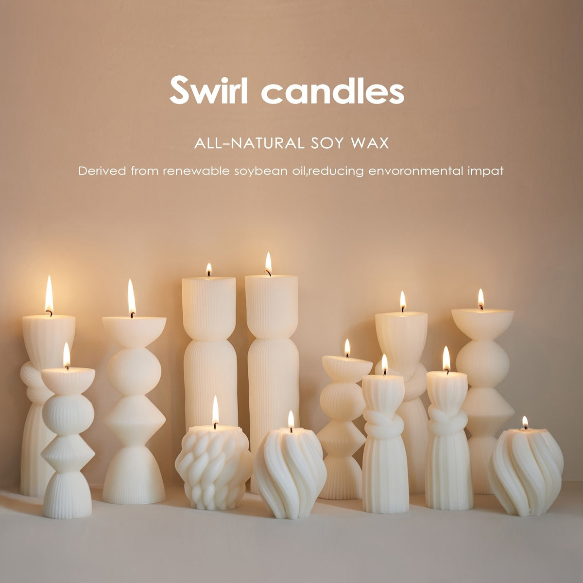 7-Pack Large Ribbed Soy Wax Pillar Candles – Handmade Home Decor Candles for Housewarming Gift, Shelf Decor, Wedding & Dining Table Centerpiece, White, Blue, Black, Orange