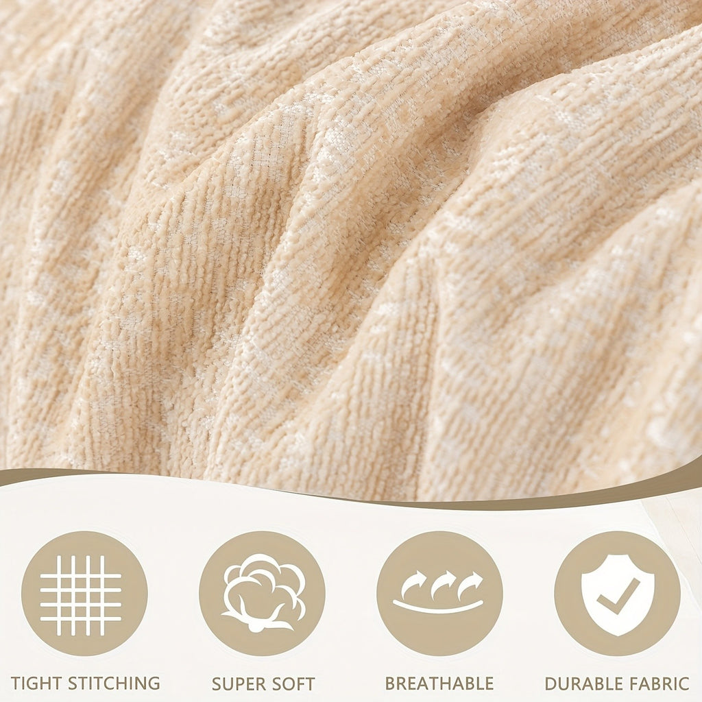 Soft Chenille Sofa Throw Cover with Fringes Durable Pet-Friendly Solid Couch Protector Slipcover for Living Room Sectional Armchair Home Decoration