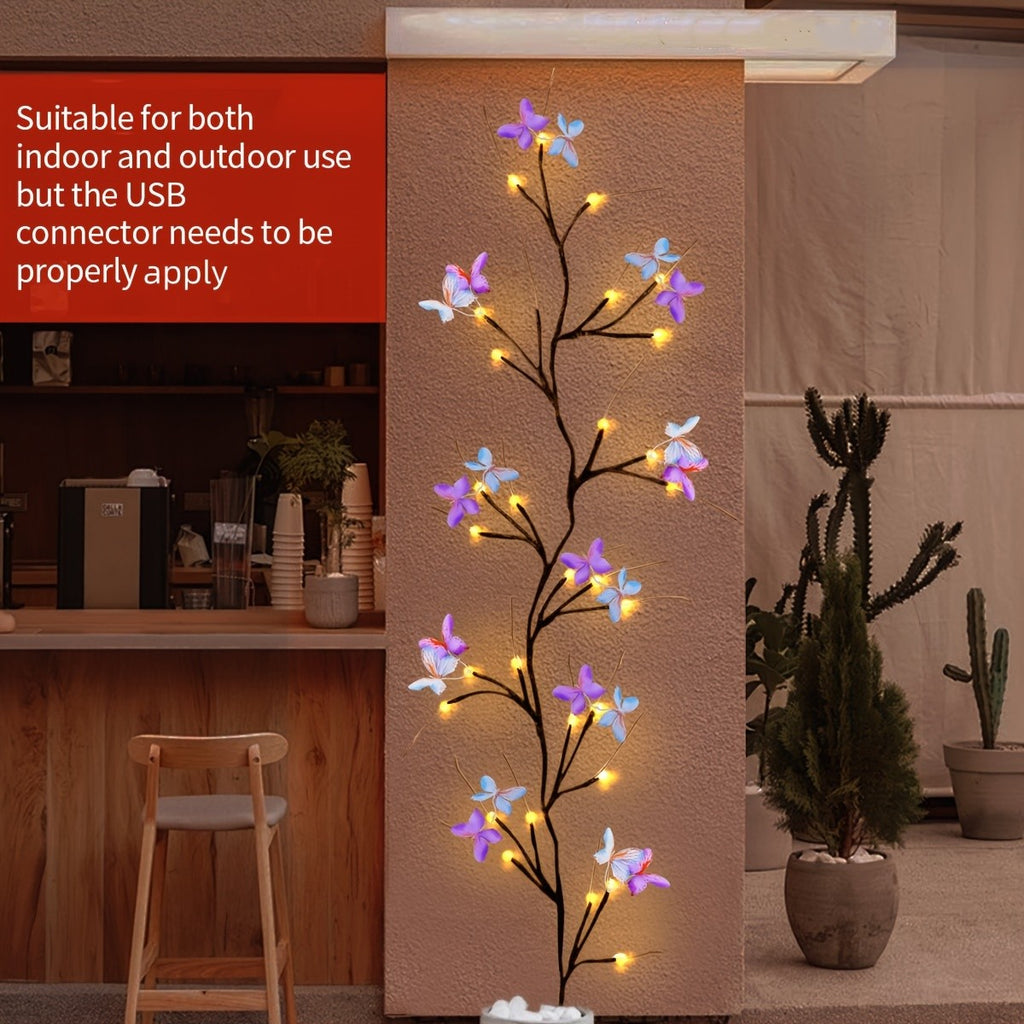 LED Willow Vine Fairy Lights with Butterfly Decoration - 37 LEDs 8 Modes USB Powered Flexible Branch String Light for Indoor Wall Bedroom Home Decor, Warm White