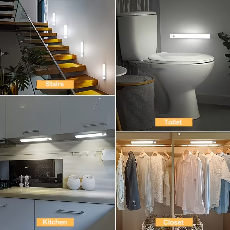 Motion Sensor Cabinet Lights USB Rechargeable Dimmable LED Indoor Lighting – 3 Adjustable Modes for Wardrobe, Kitchen, Bedroom & Office – 3 or 6 Pack