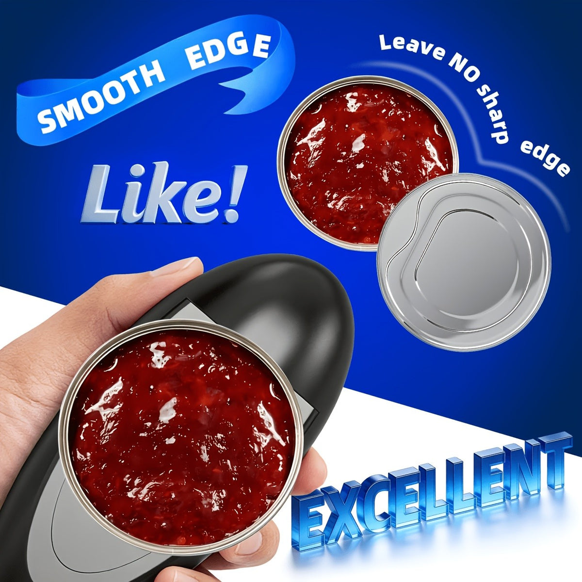 One-Touch Automatic Electric Can Opener – Smooth Edge Safety Can Opener for Arthritis & Elderly, Hands-Free Effortless Operation, Compact Design, No Sharp Edges, Black or Red