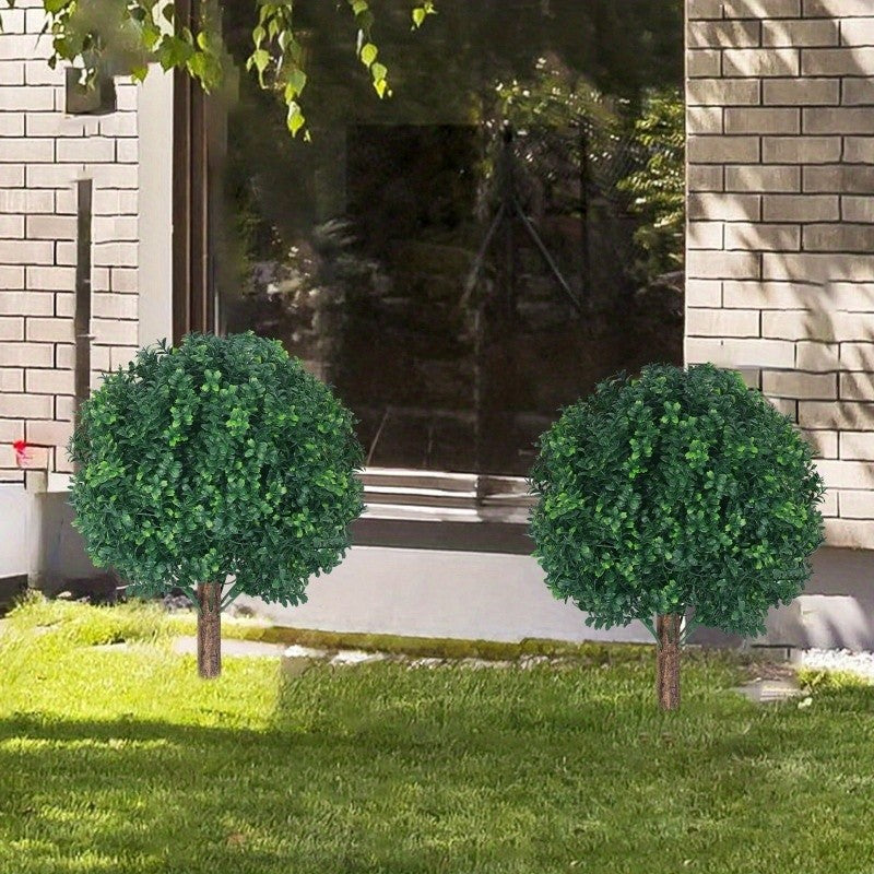 Artificial Topiary Boxwood Balls Set of 2 – 21 Inch UV-Resistant Faux Boxwood Shrubs for Indoor Outdoor Garden Yard Porch Courtyard Entryway Home Decor Living Room Bedroom Accent Plants