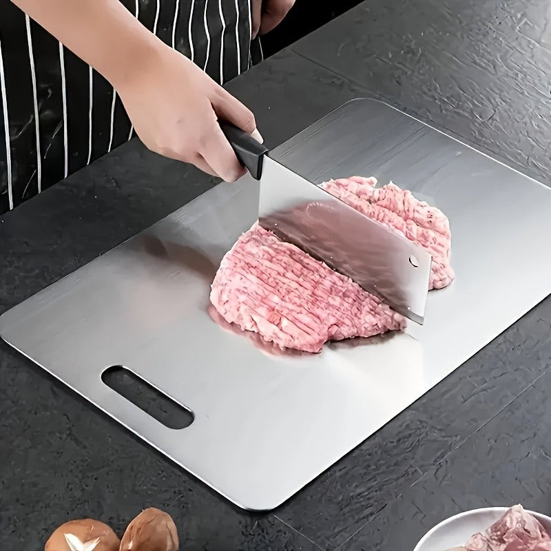 Stainless Steel Cutting Board Set 3 Piece - Dual-Sided SUS304 Metal Chopping Boards Non-Stick Rust-Resistant BPA-Free Portable for Kitchen Camping Picnic, Meat Fruit Vegetables