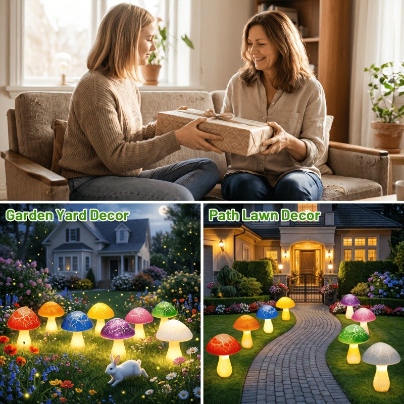 Solar Garden Mushroom Light with 8 Colorful Cracked Mushrooms & 8 LEDs – IP65 Waterproof Outdoor Landscape Lighting for Yard, Lawn, Patio & Terrace, Solar Powered Decorative Garden Light