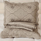 Quilted Embroidered Bedspread Set 3 Pcs – Floral Embroidery, 100% Polyester, Wrinkle-Resistant Lightweight Coverlet for Queen & King Bedroom Decor, 16 Colors