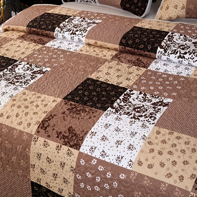Patchwork Quilted Bedspread Set 3 Piece – Active Print 100% Polyester Quilt with 2 Pillow Shams, 90G Fill Machine Washable Soft Breathable All-Season Bedding for Bedroom & Dorm