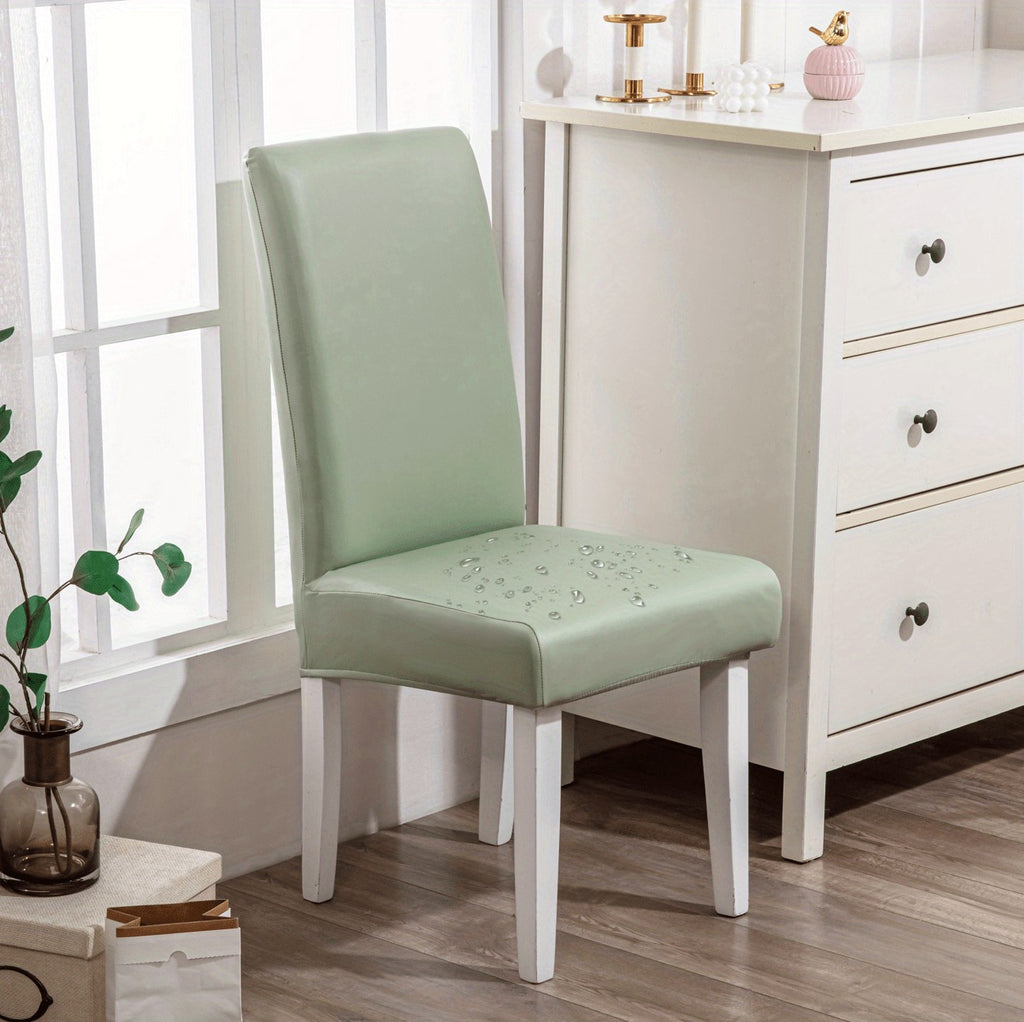 Dining Chair Covers Waterproof PU Leather Stretch Slipcover Set of 4 or 6 | Oil-Proof Universal Chair Protector for Dining Room Kitchen Hotel, 9 Colors