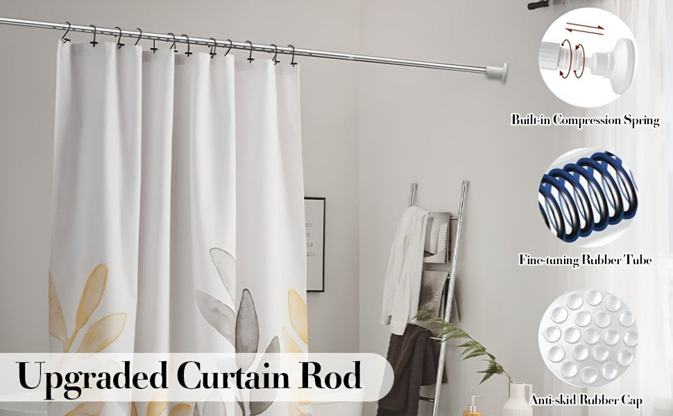 Tension Curtain Rod Adjustable 51-148 Inch No Drill Heavy Duty – Extra Long Spring Pressure Rod for Bathroom Shower Window Patio, White