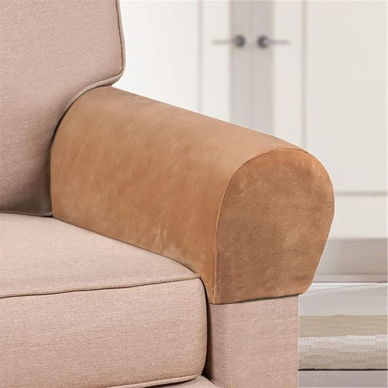 Sofa Armrest Covers Set of 2 Stretch Spandex Elastic Plaid Slip-On Arm Protectors for Couch Chair Universal Fit Pet Hair Scratch Guard Dark Gray