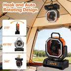 Camping Fan 20000mAh Rechargeable with LED Light, Remote Control, 270° Oscillation & Power Bank – 4 Speeds, 59-Hour Battery, 3 Use Modes