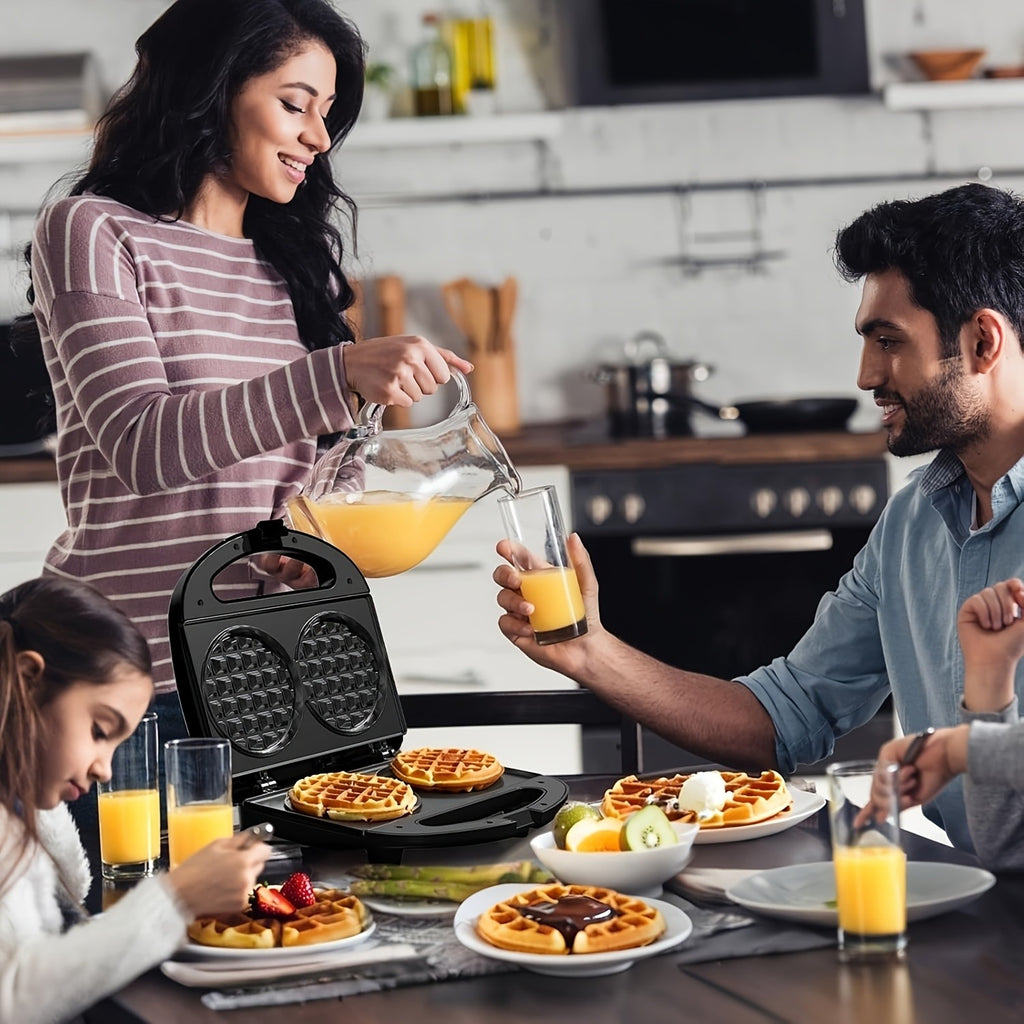 Mini Waffle Maker Makes 8 Bite-Size 2-Inch Waffles Dual Non-Stick Plates Cool Touch Handle Compact Family Breakfast Maker
