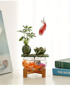 USB Powered Glass & Ceramic Fish Waterfall Desktop Fountain – Hanging Goldfish Design, Decorative Water Feature with Glass Fish & Plants for Living Room, Office & Zen Decor, Unique Gift
