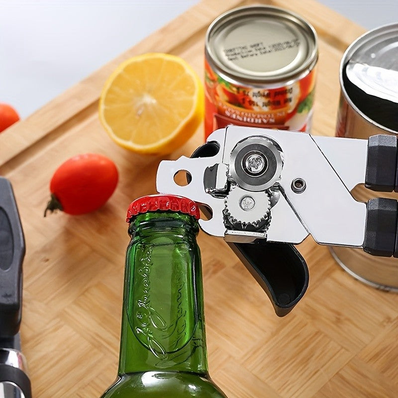 3-in-1 Stainless Steel Can Opener 2-Pack – Ergonomic Handle, Smooth Edge, Bottle Opener, Heavy-Duty Kitchen Tool for Home Cooks & Chefs