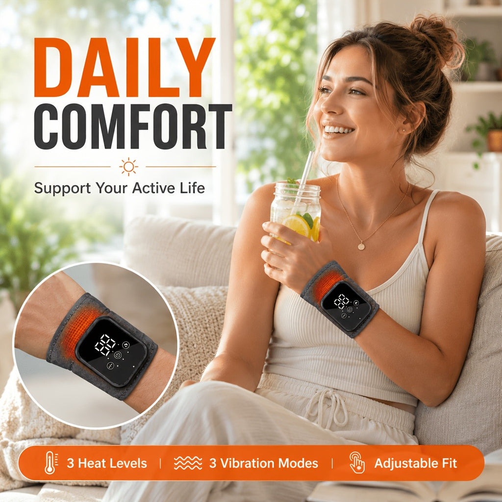 Hand Massager Wrist Guard with Heat Adjustable Gears Temperature Control - Wrist Support Strap Joint Fixator for Arthritis Pain Relief Sports Recovery, Men Women Gift