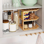 Bamboo Corner Shelf 3-Tier Set of 2 – Countertop & Cabinet Organizer for Kitchen, Bathroom, Spice Rack, Plate & Cup Storage