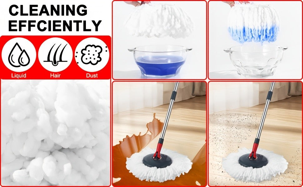 Foot Pedal 360° Rotating Spin Mop and Bucket Set with Twister – 4 Washable Microfiber Heads, Hands-Free Wringing, Wet & Dry Floor Cleaning for Home