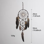 Handmade Feather Rattan Wind Chime Wall Hanging Boho Eclectic Bedroom Decor Dream Catcher Festival Gift Brown Rainbow
