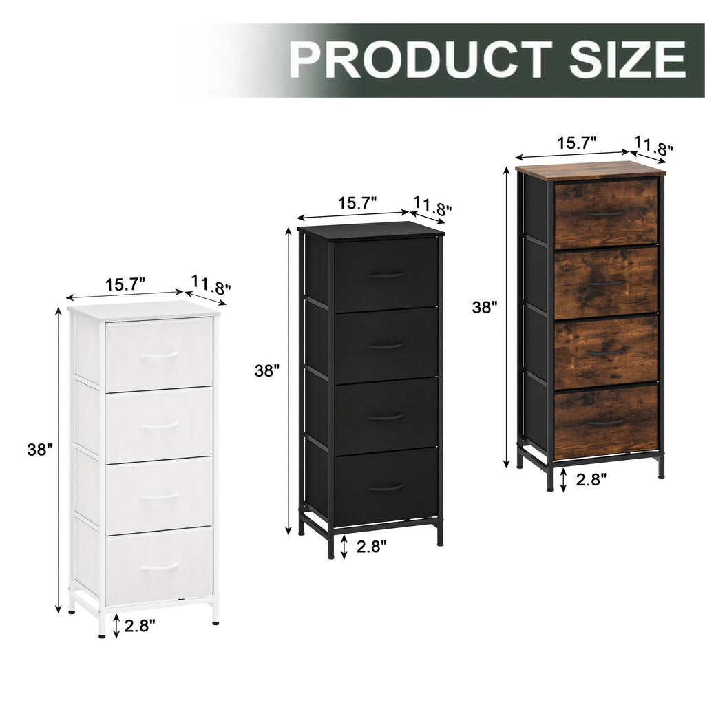 Fabric Storage Chest of 8 Drawers – 4 Independent Sections, Sturdy Metal Frame & Wood Tabletop, Bedroom Dresser for Closet, Living Room & Entryway | White & Brown