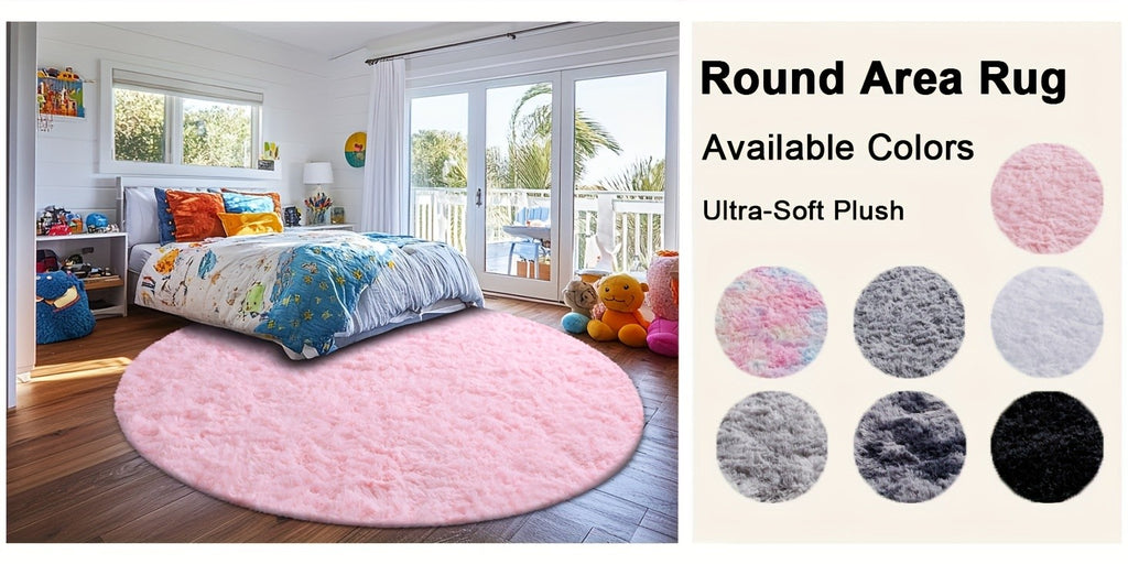 Round Shaggy Rug Soft Fluffy Plush Circular for Bedroom & Living Room – Easy Clean, Tie-Dye & Solid Colors, 3 Sizes 4x4 5x5 6x6ft