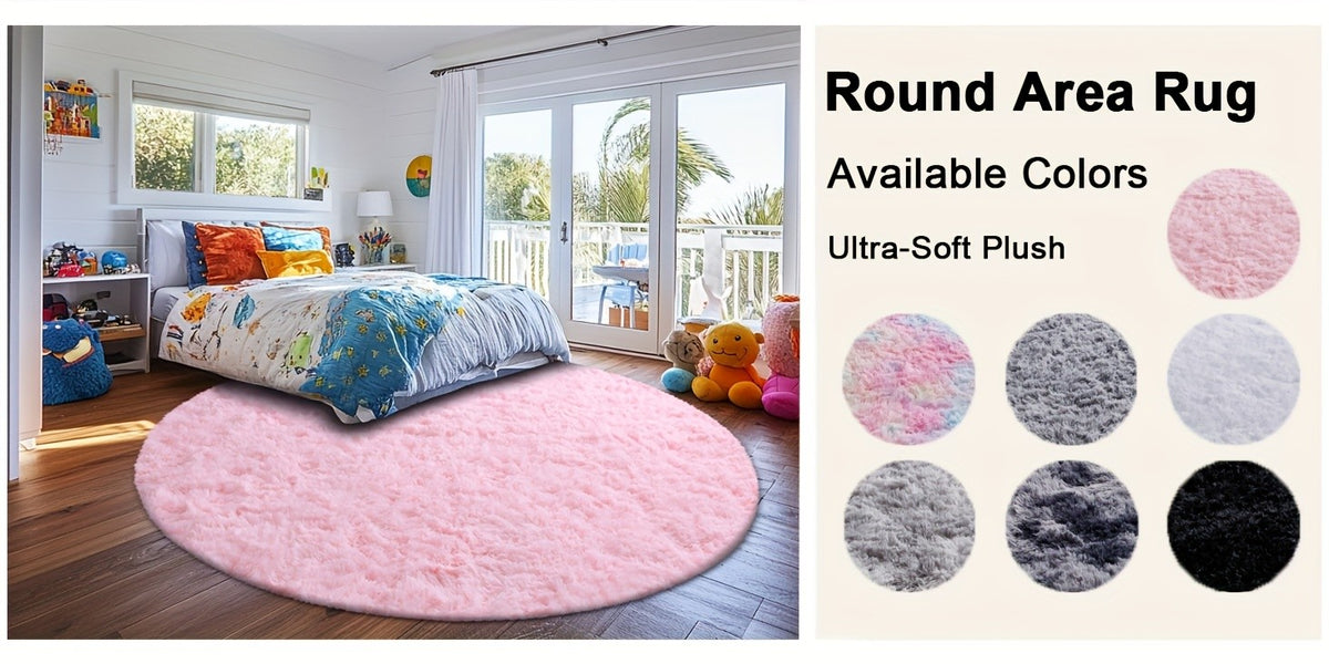 Round Shaggy Rug Soft Fluffy Plush Circular for Bedroom & Living Room – Easy Clean, Tie-Dye & Solid Colors, 3 Sizes 4x4 5x5 6x6ft