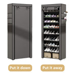 Shoe Organizer Cabinet with Cover – 6/8/10 Tier Nonwoven Fabric Shoe Storage Shelf for 27-35 Pairs, Portable Shoe Rack for Entryway, Closet, Bedroom (Dark Gray)