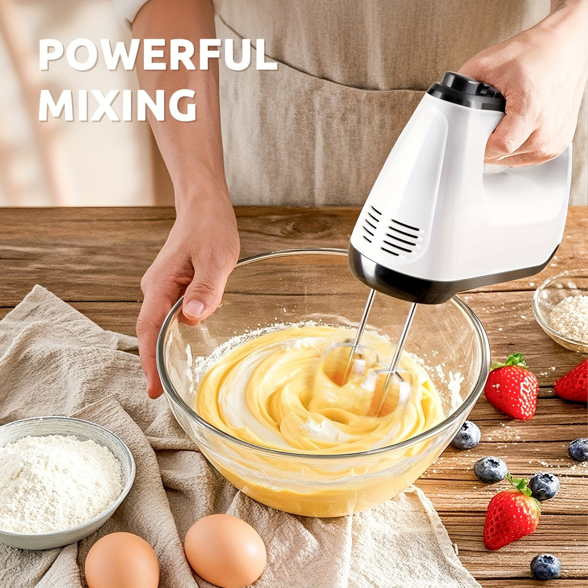 Electric Hand Mixer 6-Speed & Turbo – 5 Stainless Steel Accessories, Snap-On Storage Case | For Cookies, Cakes, Dough & Batters | White & Silver