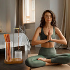 4-Piece Minimalist Glass Incense Holder Set with Wooden Base – Transparent Zen Style Ash Catcher for Yoga, Meditation & Home Decor