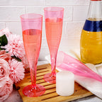 Pink Plastic Champagne Glasses 25 or 50 Pack Transparent Disposable Mimosa Cups BPA-Free PS Flutes for Weddings Cocktails Holidays Outdoor Events