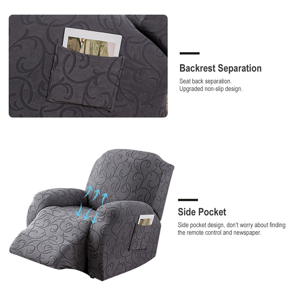 Stretch Recliner Sofa Slipcover Set of 4, Washable Couch Protector for Single Reclining Sofa with Elastic Base, Furniture Cover for Living Room