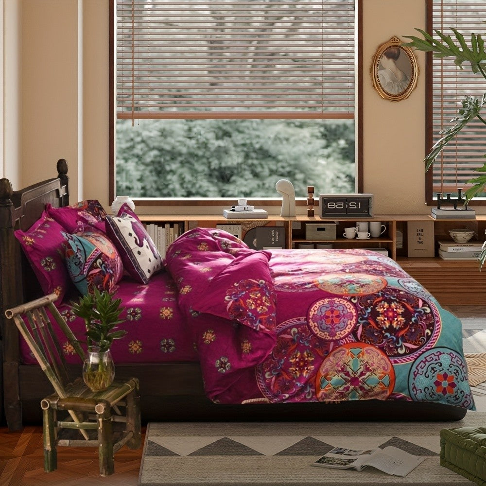 Bohemian Print Quilt Set 2/3pcs - Soft Microfiber Lightweight All-Season Bedding for Double Bed Large and Extra Large Perfect Gift for Valentine's Day Wedding and Girls