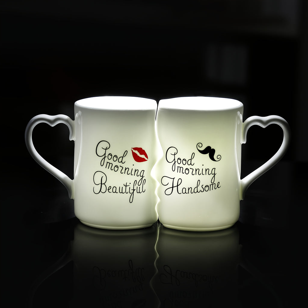 Ceramic Couple Mug Set of 2 – Kissing Design Insulated Love Mugs 360ml 12oz for Coffee Tea, Anniversary Wedding Valentine's Day Gift