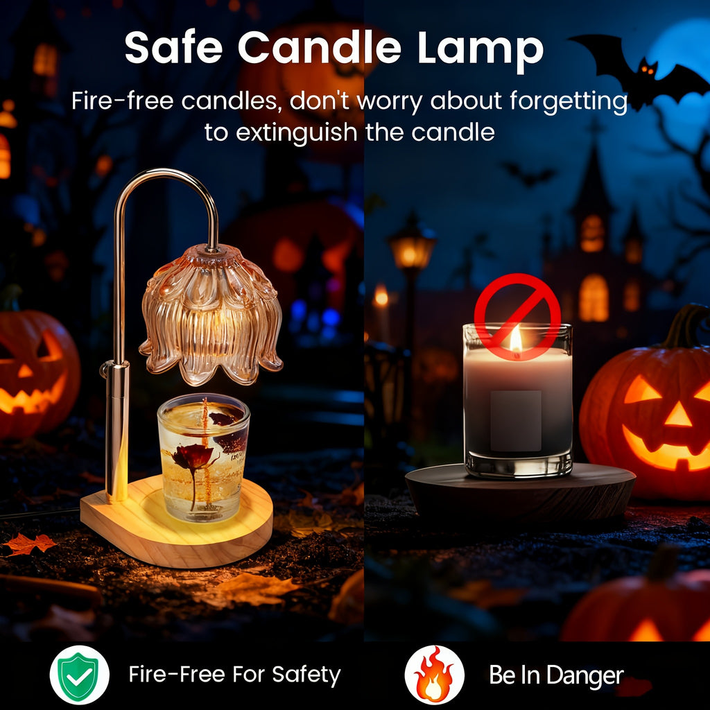 Candle Warmer Lamp Adjustable Height Dimmable Flameless – Vintage Iron Tabletop with Timer, 120V, Home Decor Gift