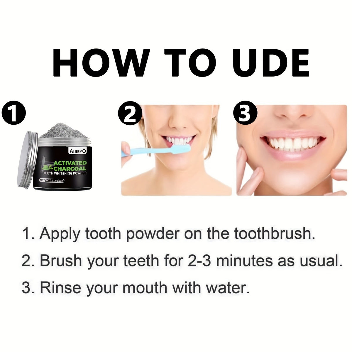 Activated Charcoal Teeth Whitening Powder Natural Brightening Tooth Polish Deep Cleaning Plaque Remover Mint Flavor Fresh Breath Daily Use 60g