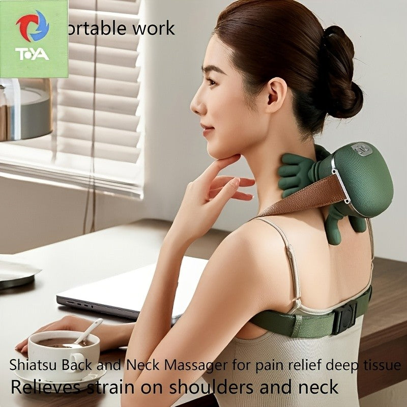 USB Cordless Neck & Shoulder Massager with 6D Hand Simulation – Electric Deep Kneading Shiatsu Massager for Neck Shoulder Back Pain Relief, USB-Powered with Charging Cord