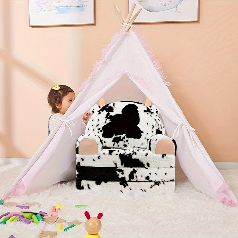 Flip-Open Kids Sofa Chair 2-in-1 with Removable Washable Cover – Soft Plush Animal Pattern Children's Lounger for Reading Nook, Playroom & Bedroom, Lightweight Comfy Seat for Boys & Girls, Koala, Cow Cat & Milk Cow