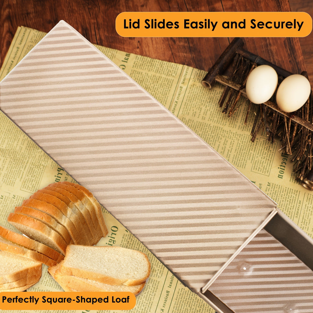 Nonstick Loaf Pan with Lid Carbon Steel Pullman Bread Pan – 9.5 & 10.5 & 13-Inch Homemade Bread Baking Pan with Bread Bags for Sandwiches & Toast