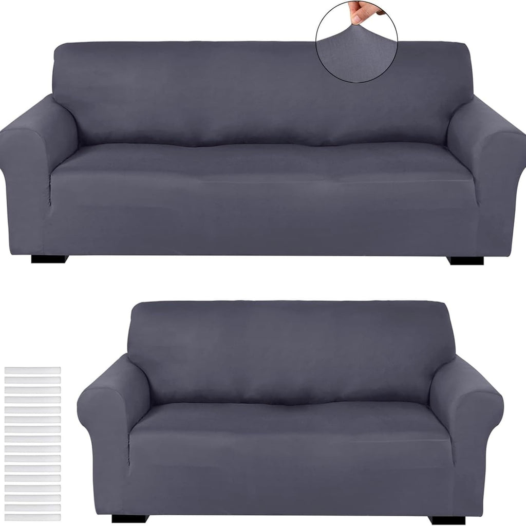 Stretch Sofa Cover Set 2 Piece Form Fit Slipcover for 2 Seater & 3 Seater Couch – Wrinkle Proof Loveseat Furniture Protector, 5 Colors, Milk Silk