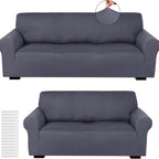 Stretch Sofa Cover Set 2 Piece Form Fit Slipcover for 2 Seater & 3 Seater Couch – Wrinkle Proof Loveseat Furniture Protector, 5 Colors, Milk Silk
