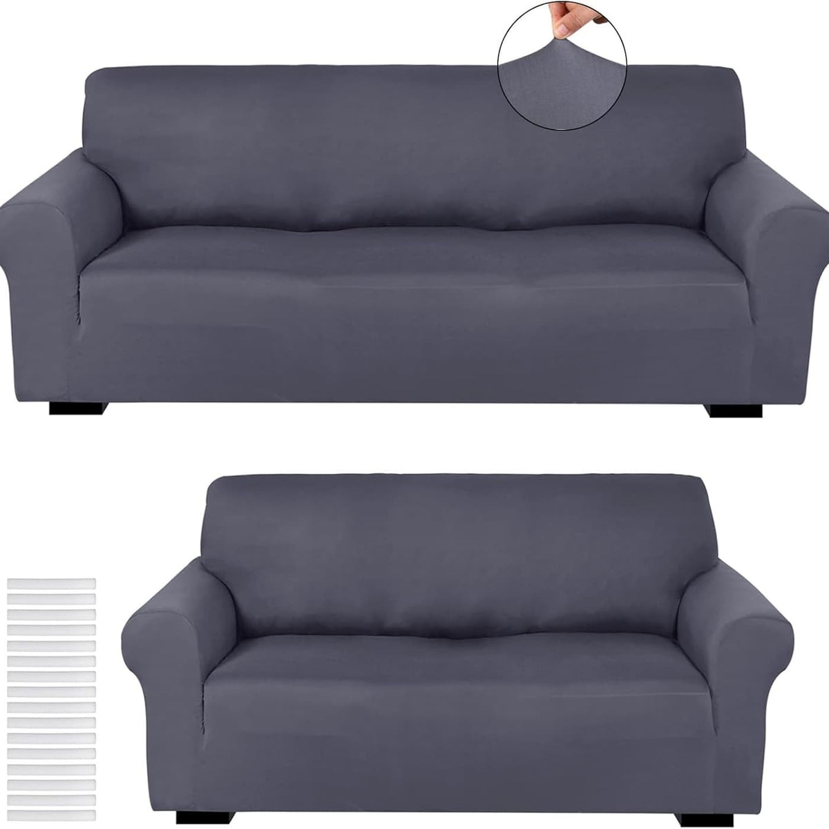 Stretch Sofa Cover Set 2 Piece Form Fit Slipcover for 2 Seater & 3 Seater Couch – Wrinkle Proof Loveseat Furniture Protector, 5 Colors, Milk Silk