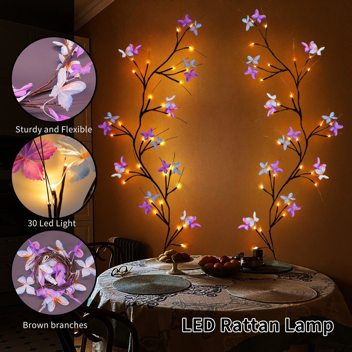LED Willow Vine Fairy Lights with Butterfly Decoration - 37 LEDs 8 Modes USB Powered Flexible Branch String Light for Indoor Wall Bedroom Home Decor, Warm White