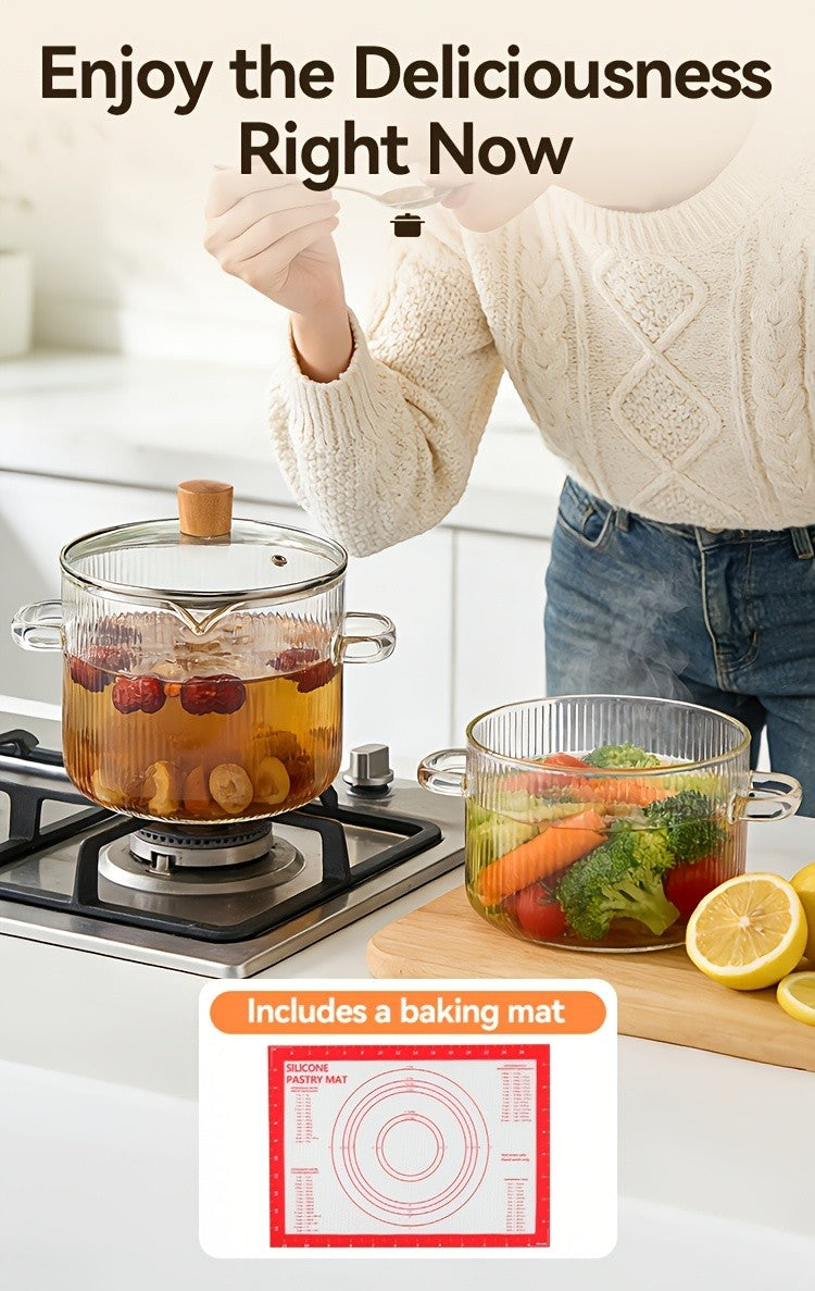Borosilicate Glass Pots with Lids Set of 2 Stovetop Safe 78Oz & 54Oz Saucepan for Soup Ramen Milk Heat Resistant